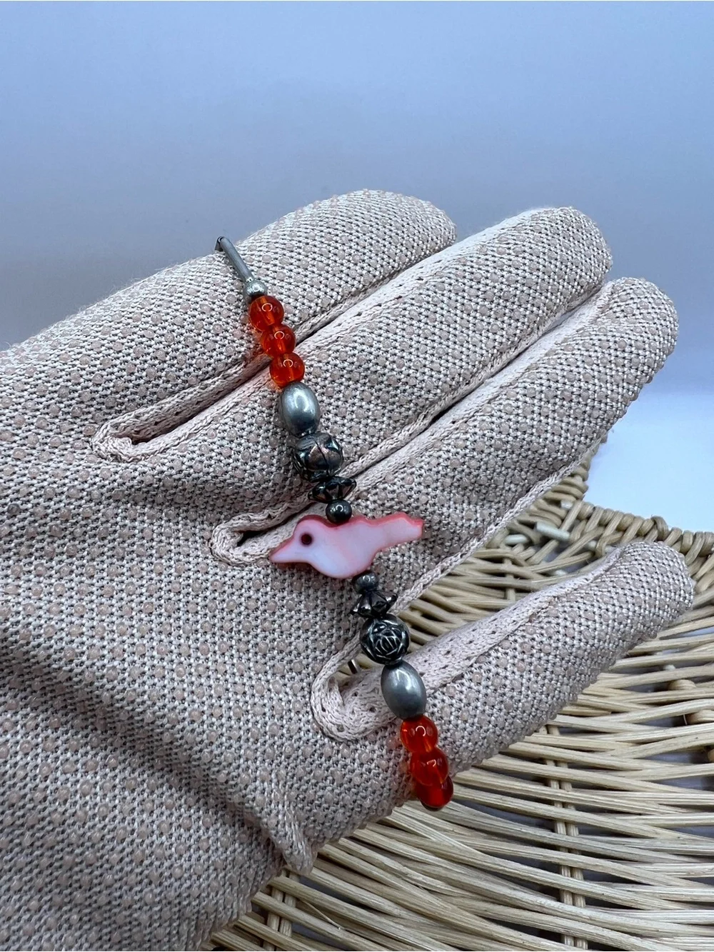 Vintage Southwestern Liquid Silver Pink Mother of Pearl Bird Fetish Bracelet